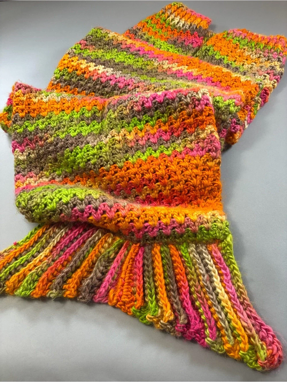 Handmade Crochet 6’+ Mermaid Tail Couch Blanket Wrap Cozy Multicolor HEAVY